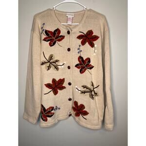 2000s Crystal-Kobe Fall Leaves Granola Nature Coquette Cottage Cardigan XL